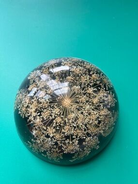 Vintage Queen Anne’s lace floral flower acrylic resin paperweight desk
